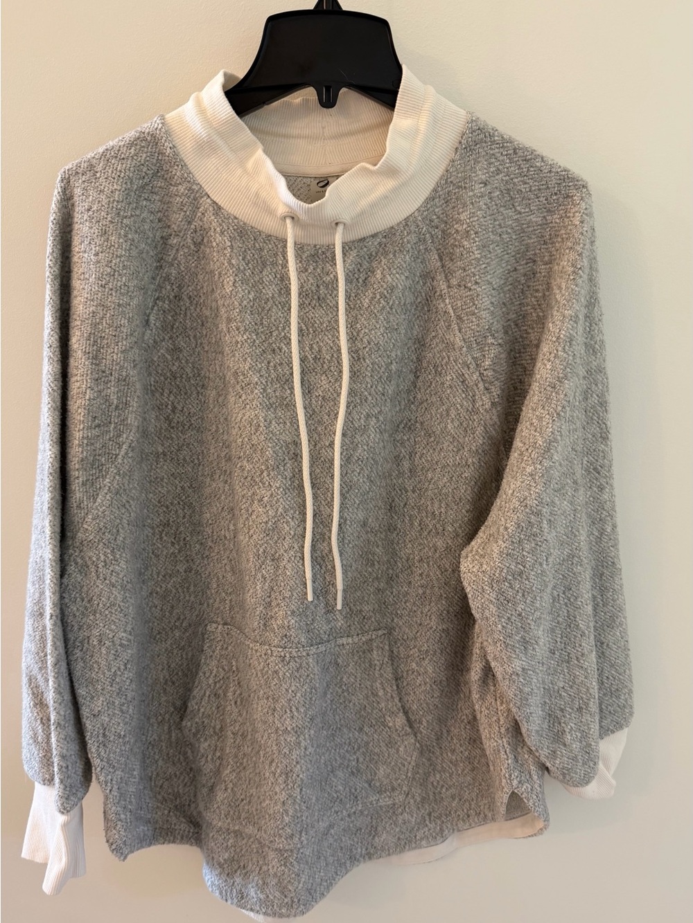 Lou & Grey Gray Pullover with Cream Funnel Neck & Kangaroo Pocket XL